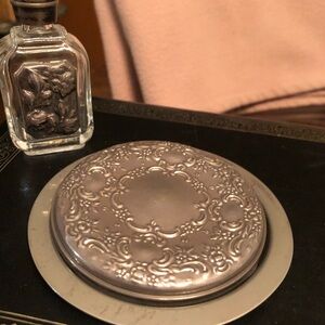 Vintage Italian SilverToned/Silver Plated Metal Perfume Jar And Mirror